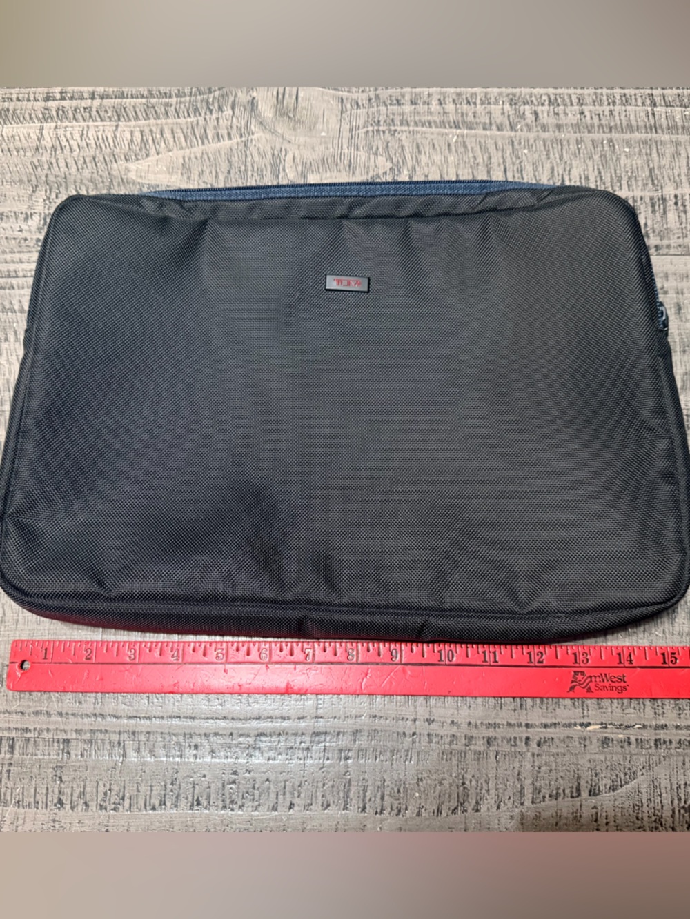 Tumi Black Computer Sleeve, Travel Organizer, Pouch Bag with Iconic Red Logo